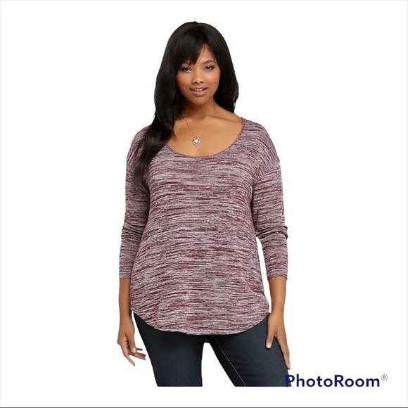 TORRID Purple Marled Stripe Knit 3/4 Sleeve Tee Top Size 0/Large - Picture 1 of 7